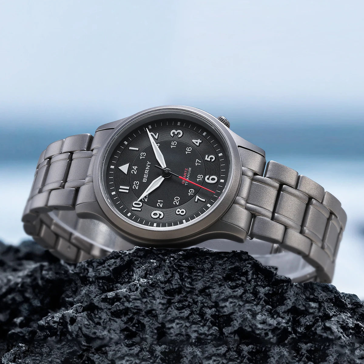 BERNY Full Titanium Watches for Men Outdoor Quartz Men's Field Wristwatch VH31 Super Luminous Sapphire Easy Read Watch