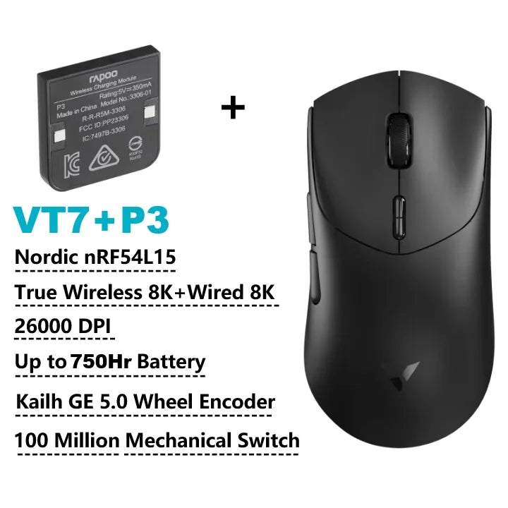 Rapoo GEN-2 VT7 Wireless Gaming Mouse, 8K Polling Rate, 53g Lightweight Gaming Mouse, 26K DPI, Macro Enabled, Rechargeable Gaming Mouse