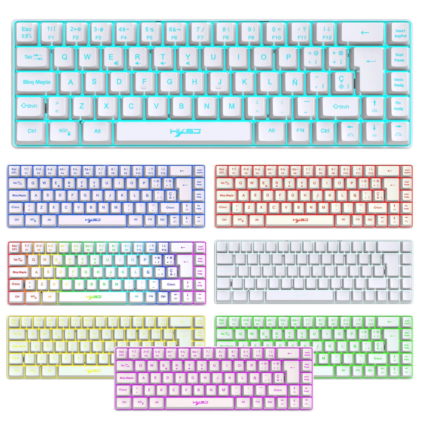 Promoção imperdível! Teclado gaming com fios espanhol de 69 teclas, retroiluminação RGB e design compacto 68%, um acessório indispensável para profissionais de escritório e gamers