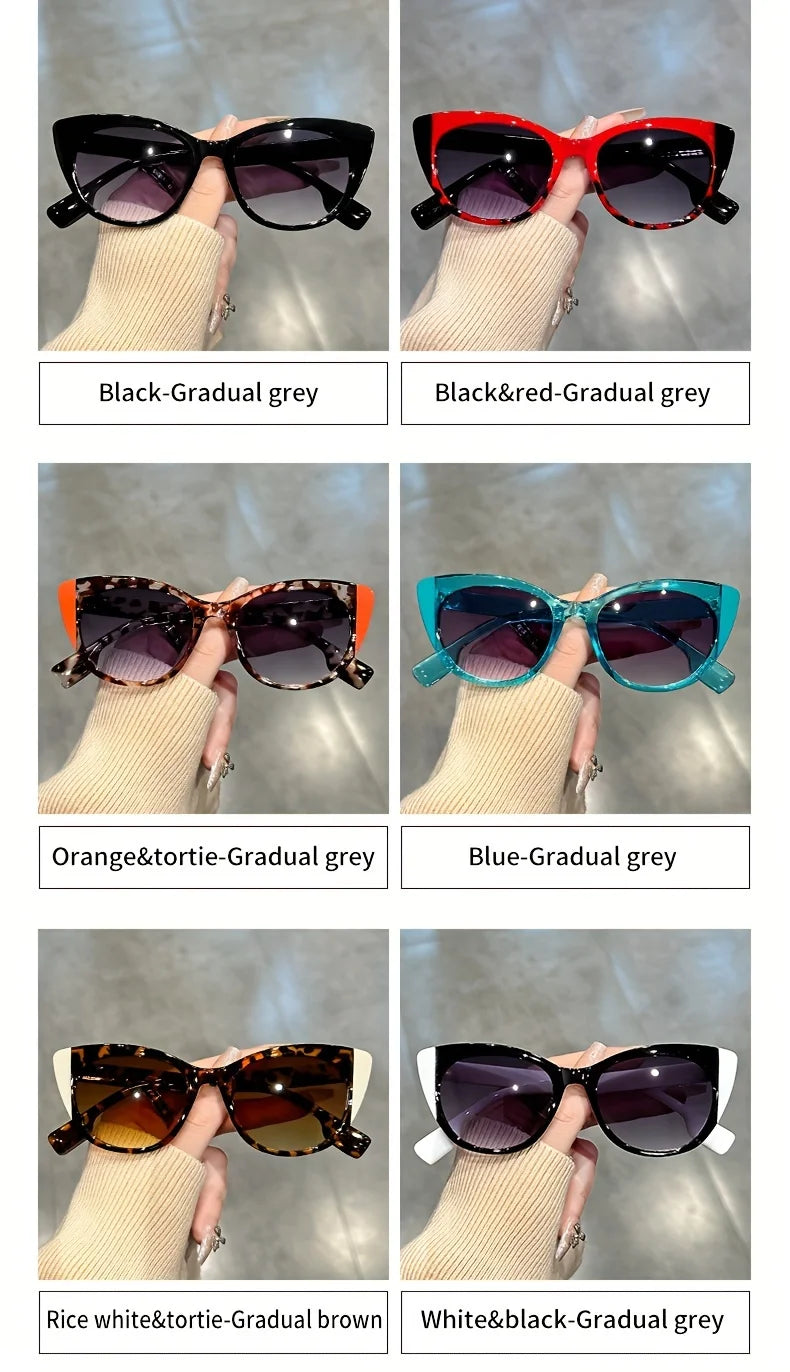 New Glossy Red Black Color-Block Gradient Cat-Eye Sunglasses Chic Women's Glasses with Anti-Glare Lenses for Fashionable Travel