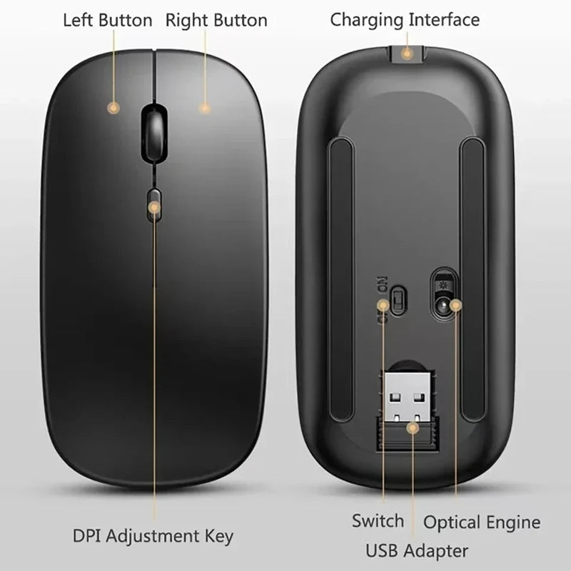 Rechargeable Wireless Mouse Bluetooth 2.4GHz Dual Mode, Silent Ergonomic Wireless Mouse with Adjustable DPI, USB Rechargeable Mouse for PC, Laptop, Mac & Tablet