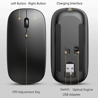 Rechargeable Wireless Mouse Bluetooth 2.4GHz Dual Mode, Silent Ergonomic Wireless Mouse with Adjustable DPI, USB Rechargeable Mouse for PC, Laptop, Mac & Tablet