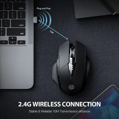 INPHIC F1 2.4G Wireless Mouse, Ergonomic Rechargeable Wireless Mouse with Power Display, Silent 2400 DPI USB Wireless Mouse for Laptop, Desktop & Office