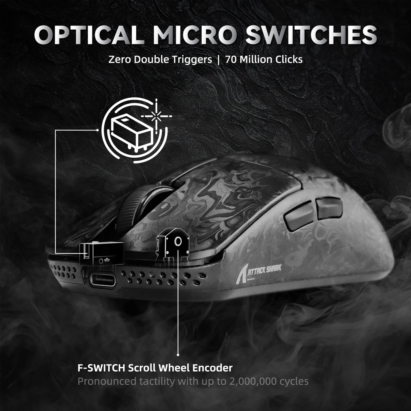 ATTACK SHARK R11 ULTRA trådlös gamingmus i kolfiber, 8000Hz, PAW3950MAX, 42000DPI, 49g lättvikt, 20000FPS, Nordic 52840