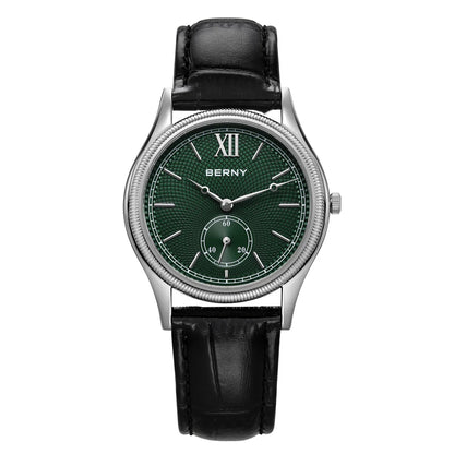 BERNY Men's Watches Slim Luxury Classic Stylish Dress Quartz Watch Fashion Elegance Leather Band Wristwatch