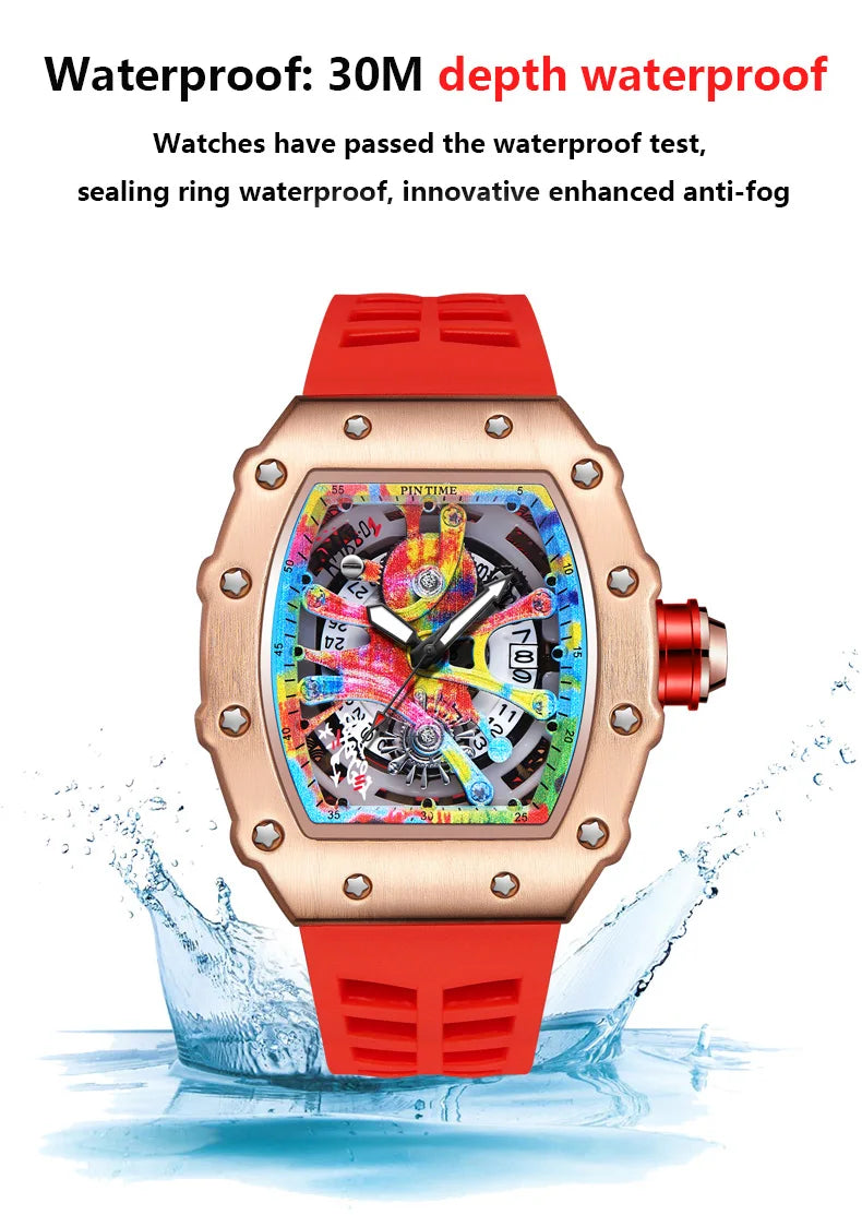 Luxury Men Watch Tonneau Fashion Men Quartz Watches Classic Graffiti Dial Auto Date Waterproof Sport Wristwatches Clock reloj