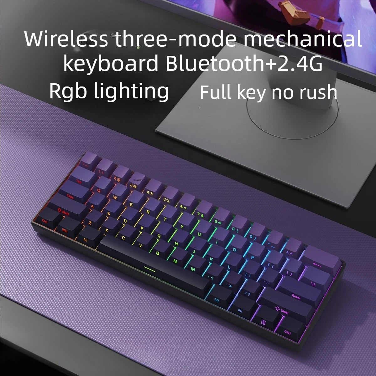 Wireless Gaming Mechanical Keyboard 60% RGB Bluetooth Keyboard, Triple Mode Wireless Mechanical Keyboard with 61 Keys, Compact RGB Gaming Keyboard for PC, Laptop & Tablet