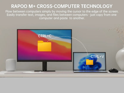 Rapoo MT760 Rechargeable Multi-Device Bluetooth Wireless Mouse, 4000 DPI Ergonomic Wireless Mouse with Tri-Mode Connection for Up to 4 Devices