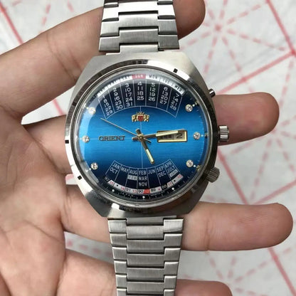 ORIENT Double Lion Men's Auto Mechanical Watch Perpetual Calendar Multi-Function Stainless Steel Band Luminous Japan Movement