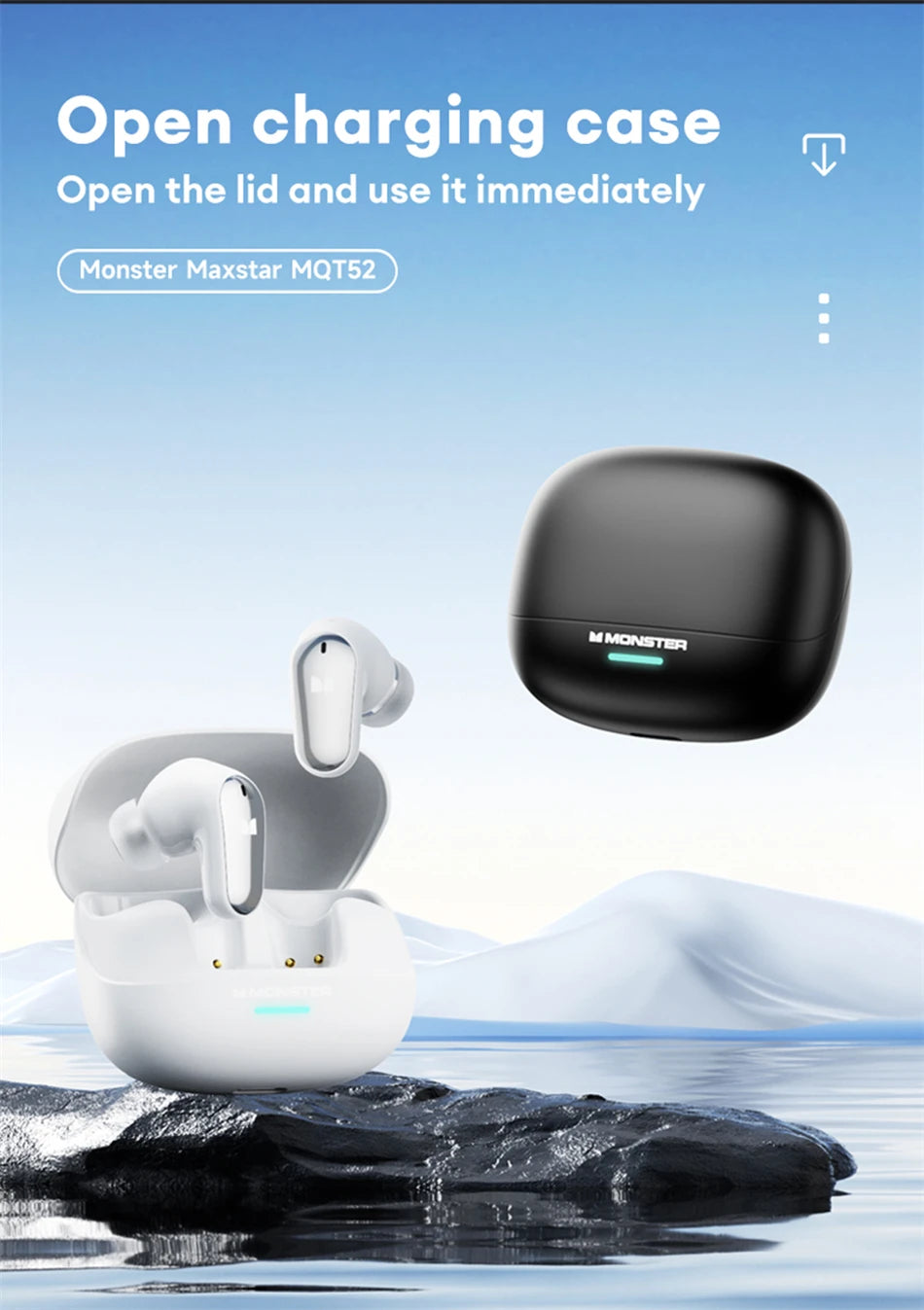 Monster MQT52 Bluetooth 5.4 Wireless Earphones Gaming Headphones with Mic, HiFi Stereo Sound True Wireless Earbuds, Low Latency Bluetooth 5.4 Earphones with 24H Battery Life