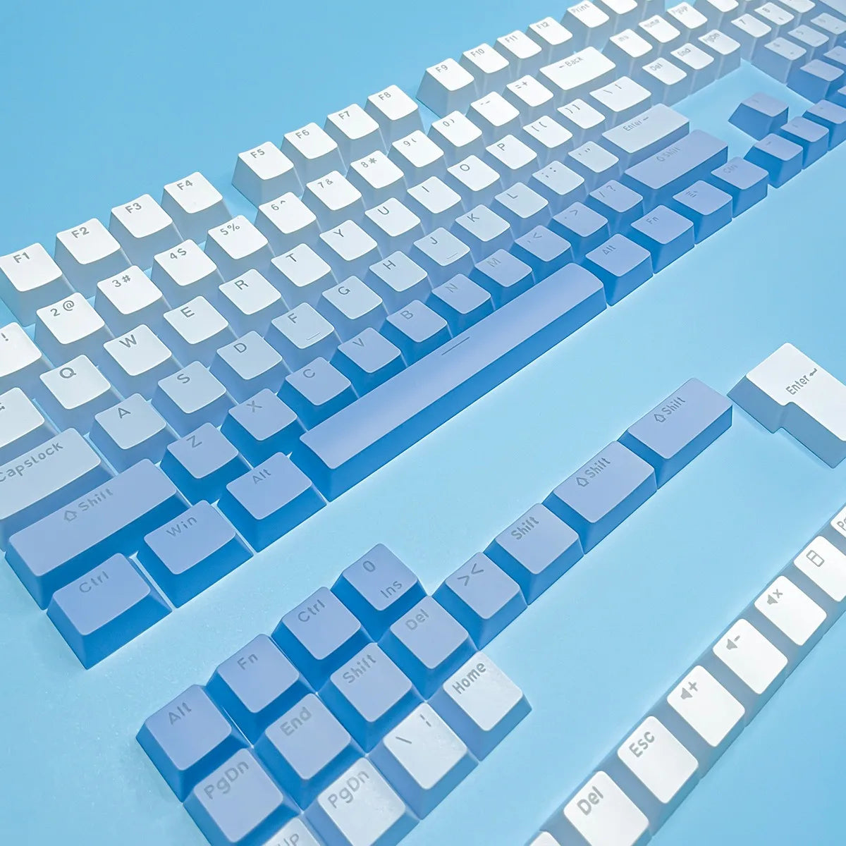 Teclas Gamer RGB retroiluminadas em degradé para teclado mecânico com switch MX, perfil OEM, PBT, branco e azul, layout ISO, teclas DIY