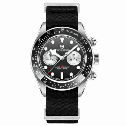 PAGANI DESIGN ‘Panda’ Men’s Watch – Luxury quartz chronograph, water-resistant, sapphire crystal with anti-reflective coating, luminescent sports watch