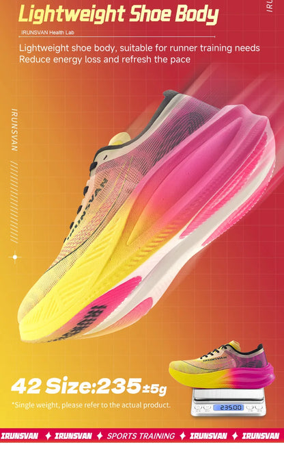 IRUNSVAN Scarpe da running professionali per maratona con piastra in carbonio e nylon, leggere e ammortizzate, sneakers outdoor da allenamento per uomo e donna