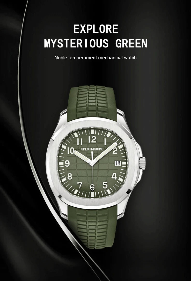 Specht&Sohne 2025 New Luxury Men Mechanical Wristwatch Miyota 8215 Stainless Steel Watch Green Rubber Sapphire Reloj Hombre