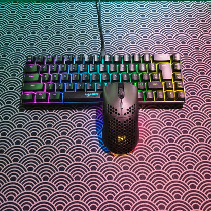 Conjunto portátil de teclado e rato gaming HXSJ 60% RGB: teclado de membrana com fios de 68 teclas e rato sem fios leve de 3 modos para PC e Mac