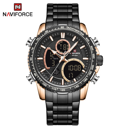 NAVIFORCE Herren-Sportuhr – Originelle Luxus-Armbanduhr aus Edelstahl, wasserdichtes Militärmodell mit doppelter Anzeige