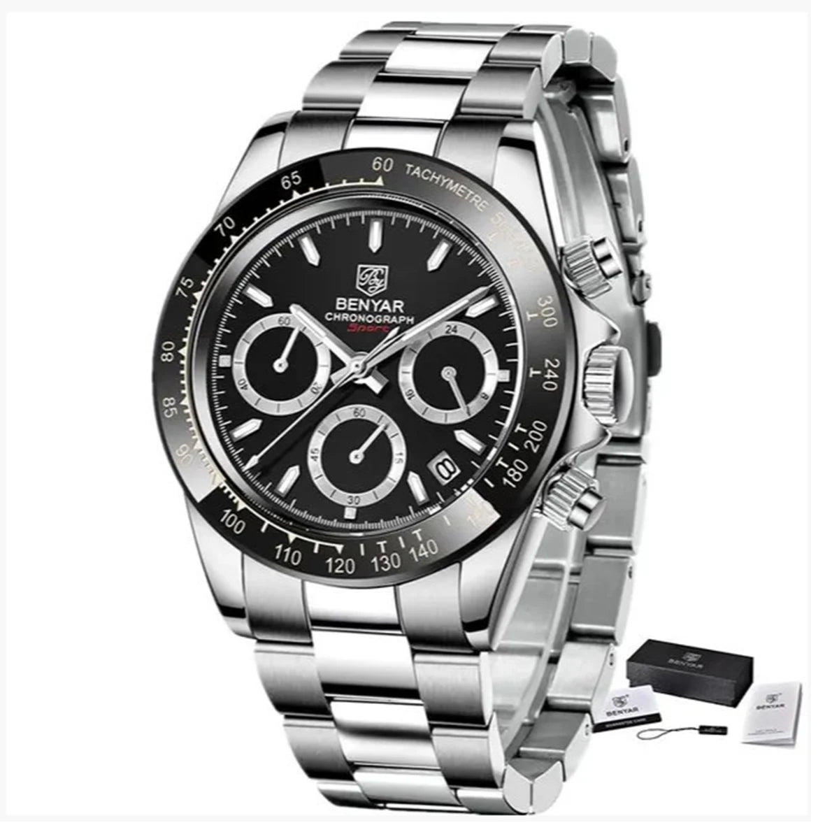 Montres pour hommes BENYAR – Chronographe de luxe, modèle sportif, étanche, en acier inoxydable, à mouvement à quartz