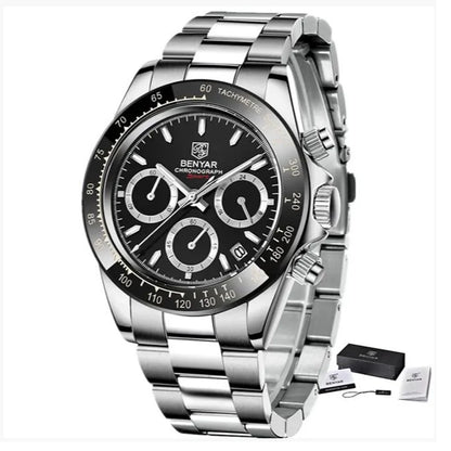 Montres pour hommes BENYAR – Chronographe de luxe, modèle sportif, étanche, en acier inoxydable, à mouvement à quartz