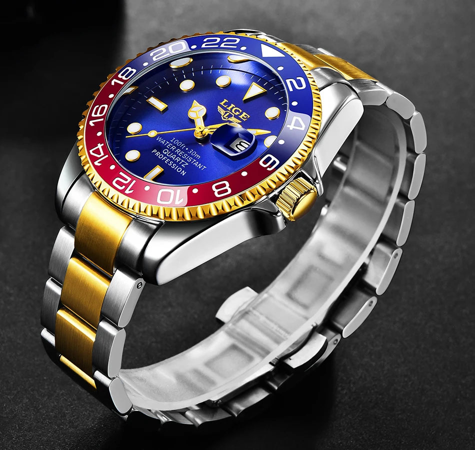 LIGE Fashion Business Watch Men 3ATM Waterproof Luminous Wristwatch Men Clock Top Brand Luxury Sports Quartz Diving Chronograph