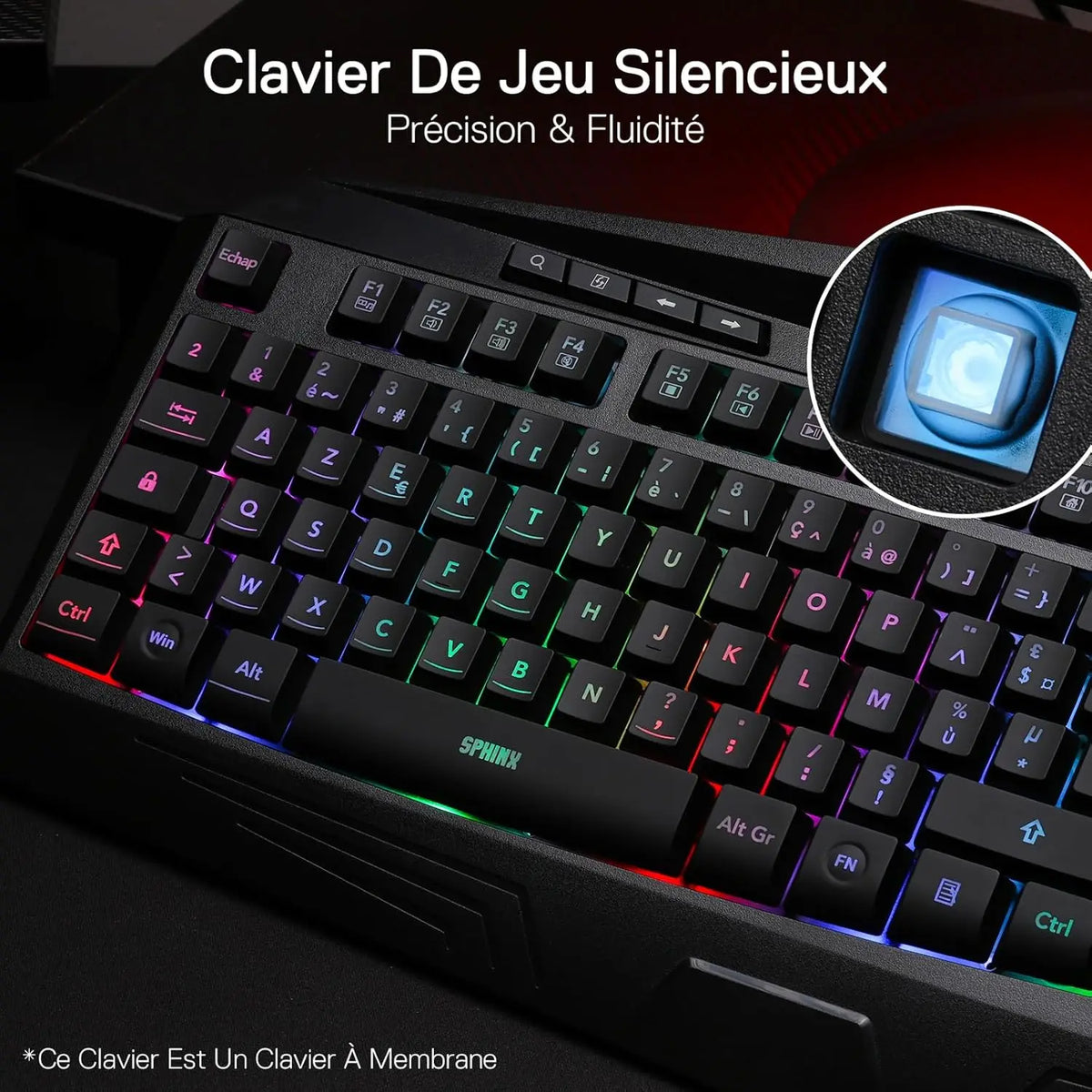 Redragon K503 AZERTY Wired Gaming Keyboard, RGB LED Backlight, Multimedia Keys, Silent Membrane Keyboard with Wrist Rest