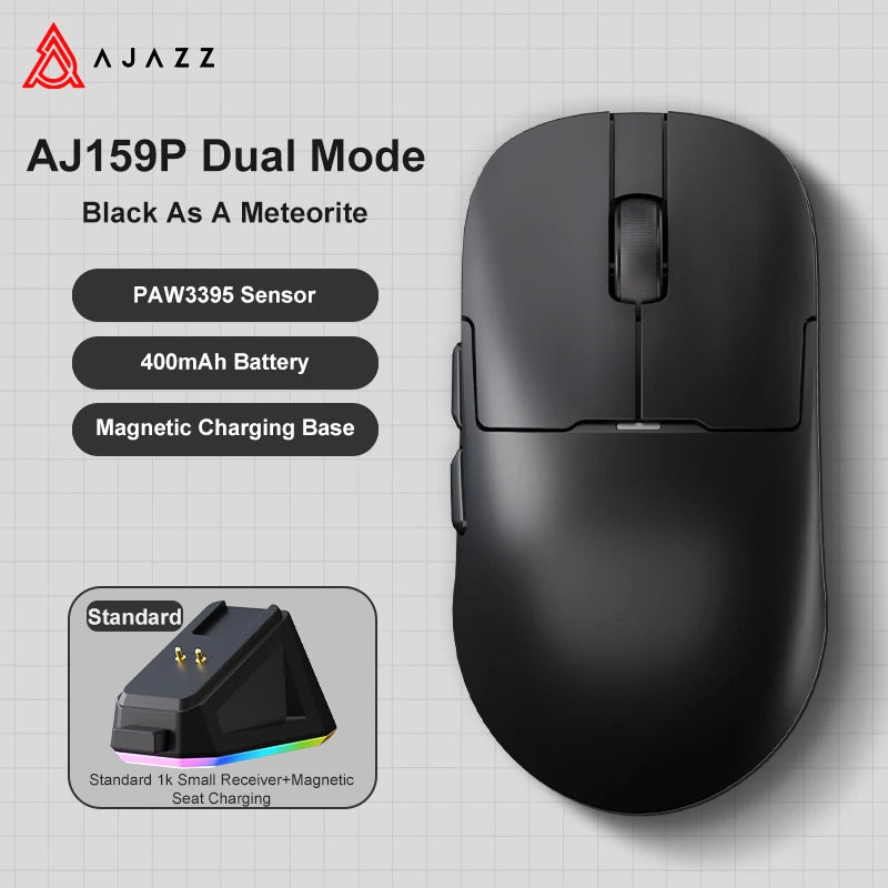 AJAZZ AJ159 APEX belaidė žaidimų pelė, lengva RGB žaidimų pelė su magnetine įkrovimo stovele, „Bluetooth“ ir 2.4GHz, iki 30,000 DPI, skirta stacionariems kompiuteriams ir nešiojamiesiems kompiuteriams
