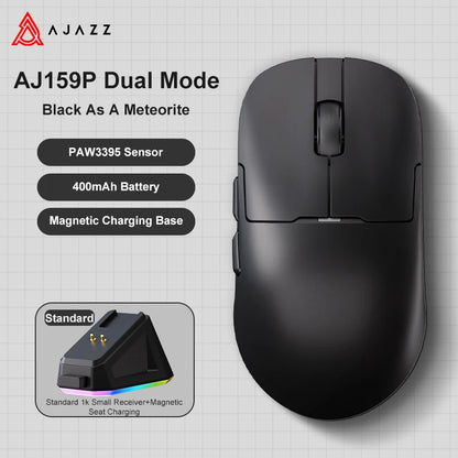 AJAZZ AJ159 APEX belaidė žaidimų pelė, lengva RGB žaidimų pelė su magnetine įkrovimo stovele, „Bluetooth“ ir 2.4GHz, iki 30,000 DPI, skirta stacionariems kompiuteriams ir nešiojamiesiems kompiuteriams