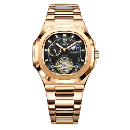 LIGE Watch For Man Luxury Business Waterproof Luminous Mechanical Watches Fashion Moon Phase Automatic Movement Men's Watches