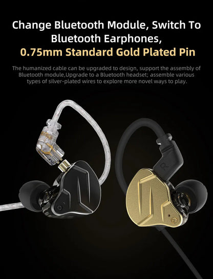 KZ ZSN Pro X Hybrid HiFi Wired Earphones 1BA+1DD Metal In-Ear Earbuds with Detachable Cable, Sport Noise Cancelling Headset