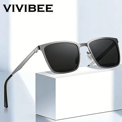Men’s Retro Rectangular Polarized Sunglasses VIVIBEE, Matte Black UV400 Eyewear, Women Stylish Outdoor Driving Glasses