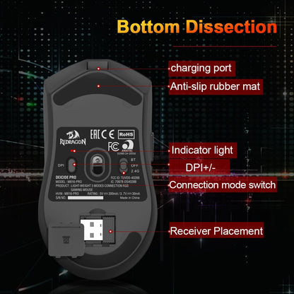 Mouse gaming REDRAGON DEICIDE M816 PRO RGB USB con supporto Bluetooth 2.4G wireless, 26000 DPI, 6 pulsanti per gamer, mouse cablato per computer