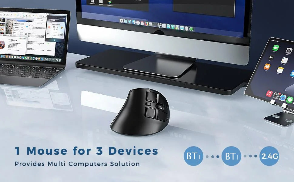 Seenda Vertical Wireless Mouse Bluetooth 5.0 Rechargeable Ergonomic Mouse for PC, Laptop, Mac, iPad & Tablet, 2.4G USB Multi-Device Wireless Mouse