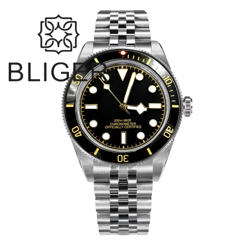 BLIGER 39mm Classic Wine Red Diver Watch For Men NH35 Mechanical Domed Sapphire Glass100m Waterproof Super Luminous Reloj Hombre