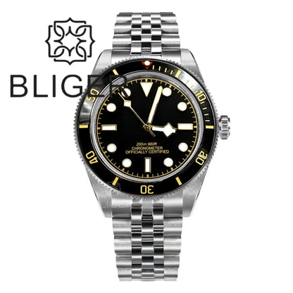 BLIGER 39mm Classic Wine Red Diver Watch For Men NH35 Mechanical Domed Sapphire Glass100m Waterproof Super Luminous Reloj Hombre