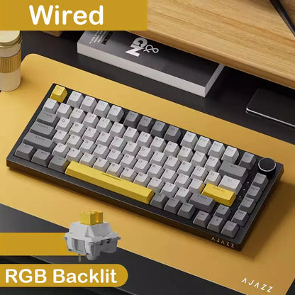 Teclado mecânico AJAZZ AK820 com layout compacto de 70%, iluminação RGB, switches hot-swappable, ligação com fios, sem fios e Bluetooth