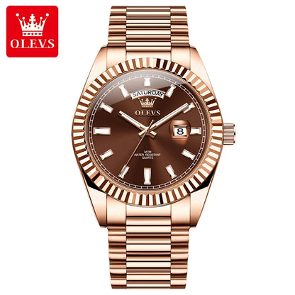 OLEVS Men's Watch Top Brand Luxury Wrist Watch For Men Fashion Rose Gold Stainless Steel Waterproof Watch Day Date Quartz Clock