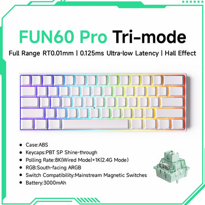 MONSGEEK FUN60 PRO&MAX HE Teclado mecânico 60% sem fios para gaming com switches magnéticos, Rapid Trigger 8K, ARGB e personalização