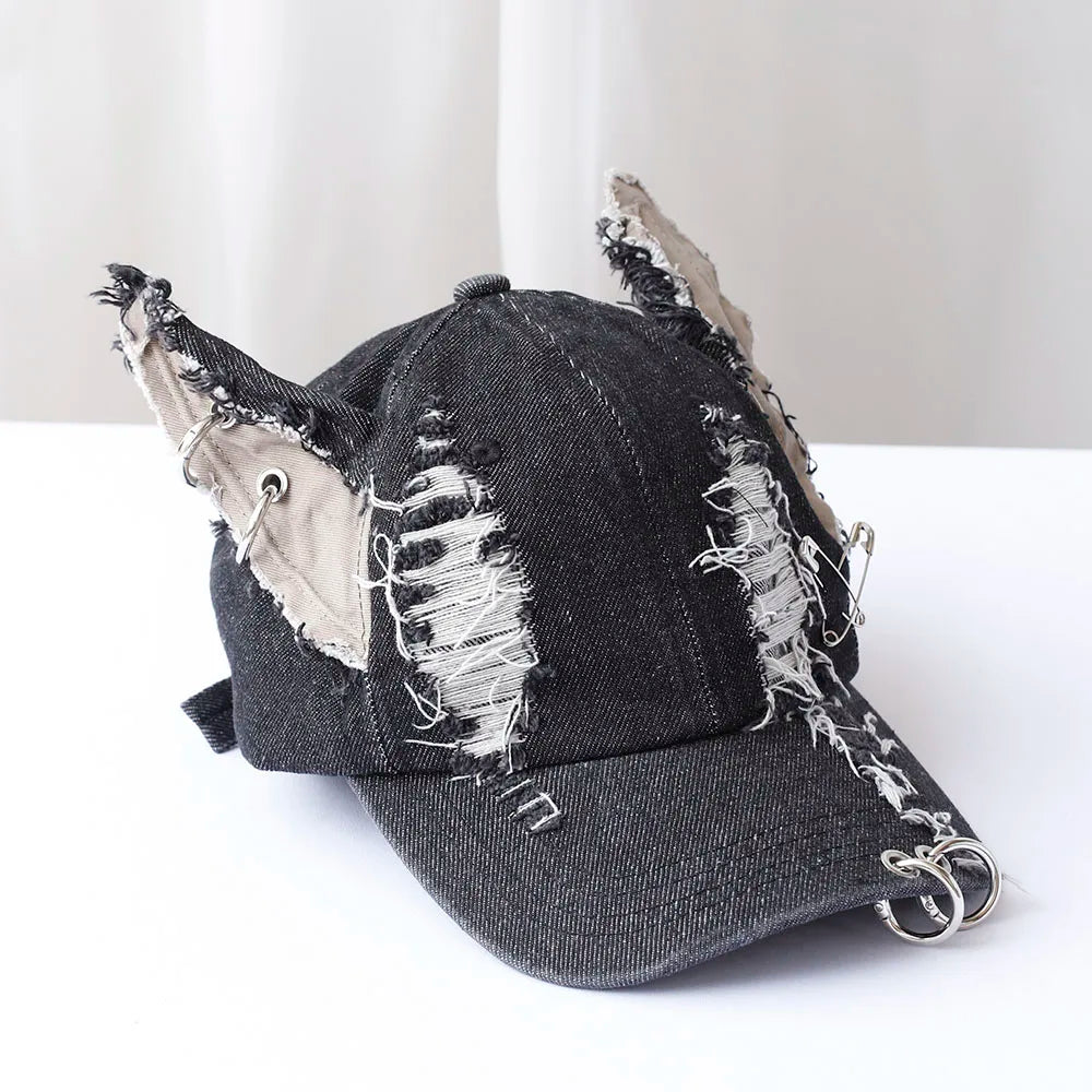 y2k Hot Girl Graffiti Jeans Rabbit Ears Cowboy Baseball Hat Wash Graffiti Hip Hop Cap Women Men Party Team Baseball Cap