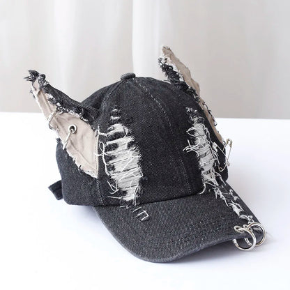 y2k Hot Girl Graffiti Jeans Rabbit Ears Cowboy Baseball Hat Wash Graffiti Hip Hop Cap Women Men Party Team Baseball Cap