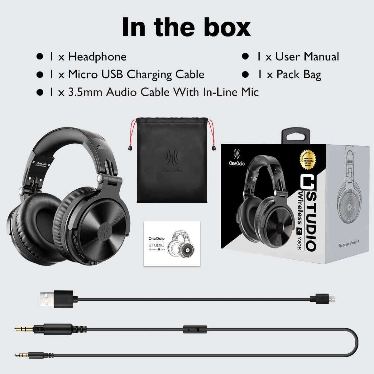 Auscultadores Gaming Sem Fios OneOdio Pro-M Bluetooth 5.2 HiFi Estéreo, 110H de Autonomia com Microfone, Graves Profundos, Dobráveis e Over-Ear