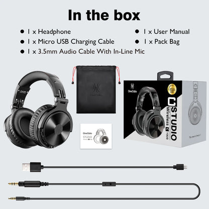 Auscultadores Gaming Sem Fios OneOdio Pro-M Bluetooth 5.2 HiFi Estéreo, 110H de Autonomia com Microfone, Graves Profundos, Dobráveis e Over-Ear