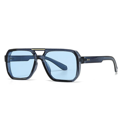 SO&EI Fashion Double Bridges Square Sunglasses Women Retro Rivets Blue Tea Shades UV400 Men Outdoor Gradient Sun Glasses