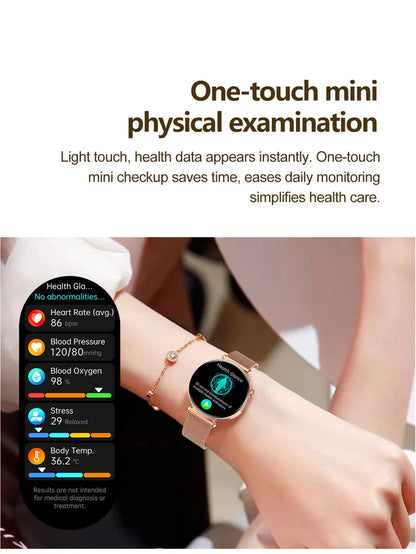 New 1.32inch Smart Watch For Women Health ECG Health Lady Watches Full Touch Screen Call Custom Dial Diamond Strap Smartwatch