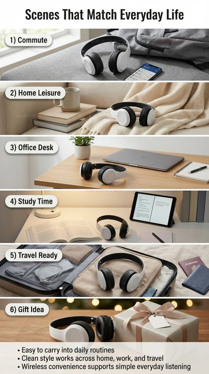 Bluetooth 5.0 Wireless Headphones Foldable Over-Ear Headset with HiFi Stereo Sound, Bluetooth 5.0 Wireless Headphones with Soft Skin-Friendly Earmuffs & Microphone