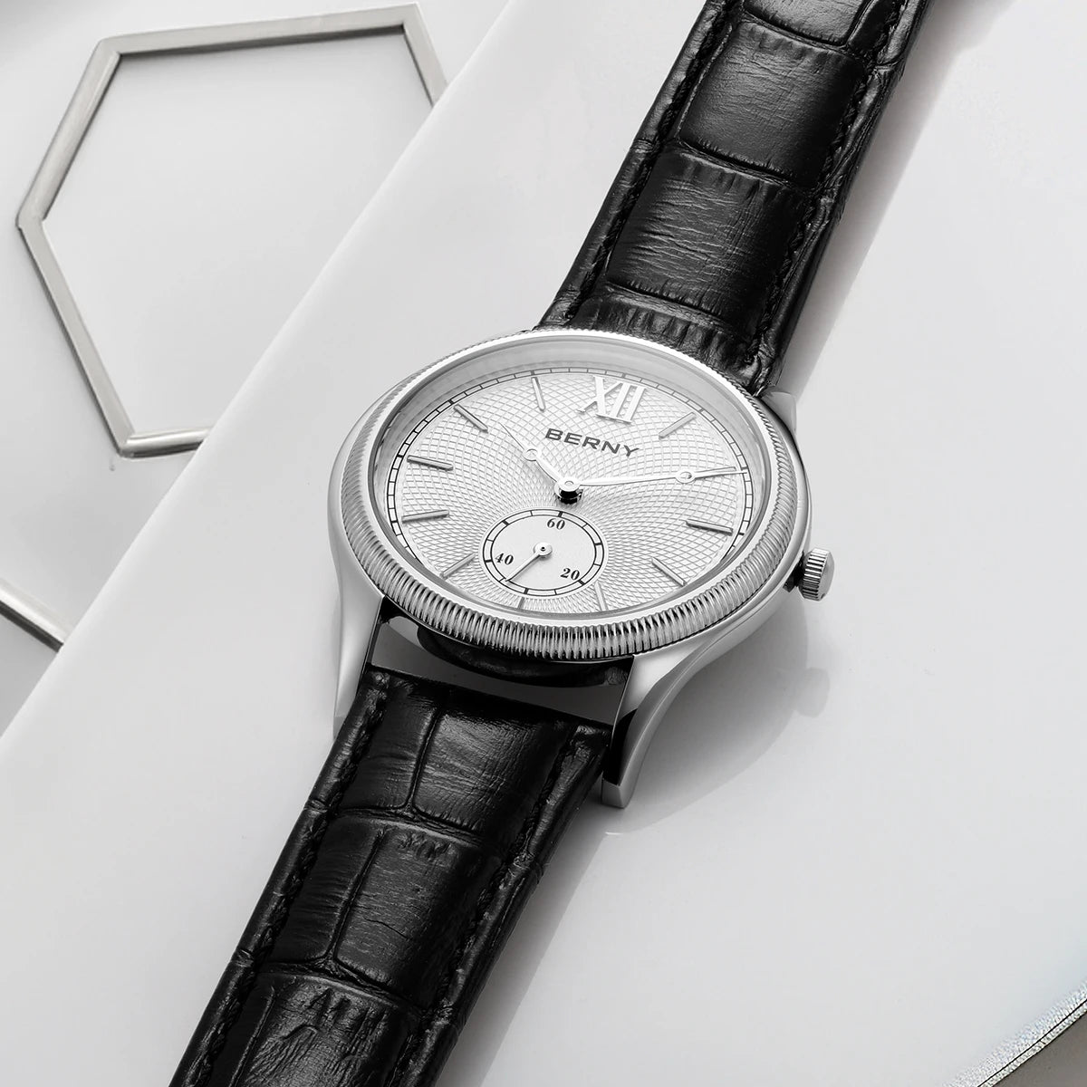 BERNY Men's Watches Slim Luxury Classic Stylish Dress Quartz Watch Fashion Elegance Leather Band Wristwatch