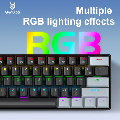 Teclado mecânico gaming com fios APAYADO K61 60% Mini Phantom RGB, 61 teclas, switches vermelhos/azuis, ergonómico, portátil para PC/portátil