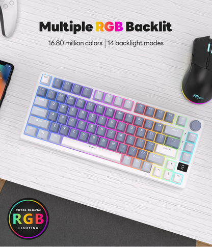 RK ROYAL KLUDGE M75 2.4G Wireless/Bluetooth/USB-C Mechanical Keyboard 81Keys RGB Hot-Swappable Gasket Gamer Keyboard with Screen