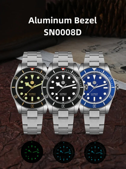 San Martin 40mm NH35 Automatic Men Diving Watch 20ATM Waterproof BB58 Sapphire Wristwatch BGW-9 C3 Luminous Reloj SN0008C/D