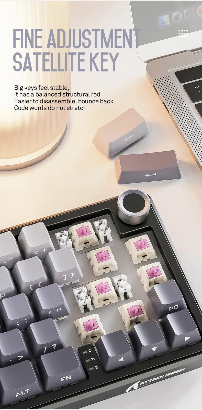 Teclado mecânico sem fios Attack Shark X66, layout compacto 65%, retroiluminação RGB, gasket, hot swap, Bluetooth, USB-C, PBT, bateria de grande capacidade