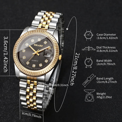 Luxury Men Calendar Quartz Watch  Fashion Rhinestone Steel Men's Business Watches Reloj Hombre Clock Gift（Without Box）