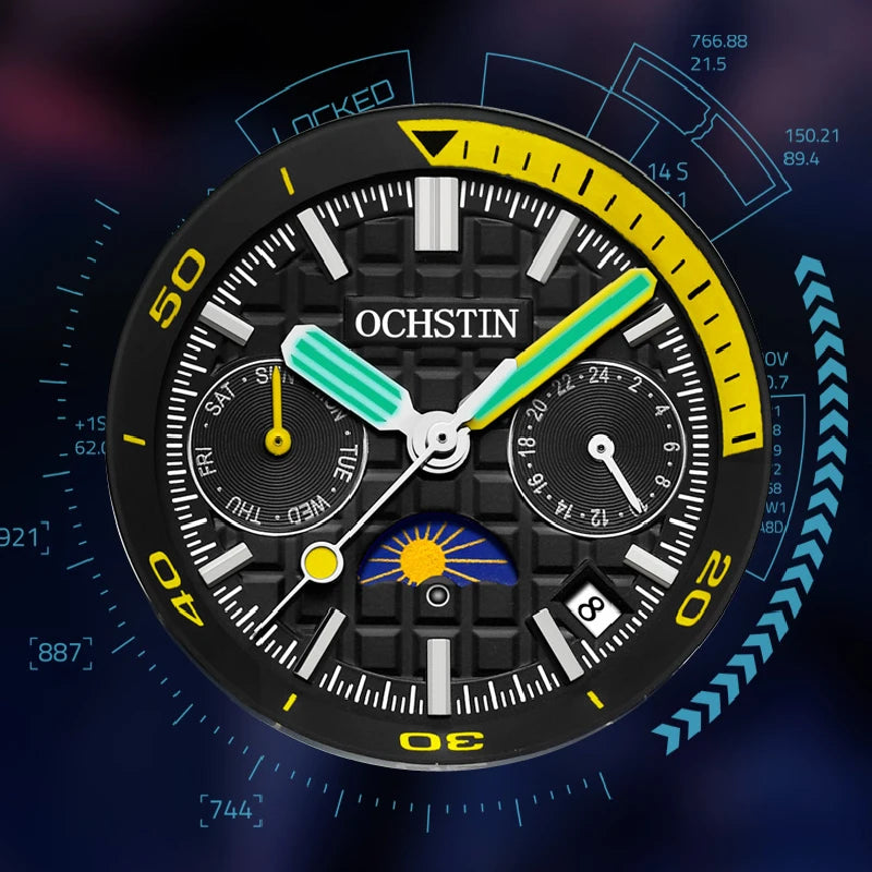OCHSTIN Automatic Men Watches Luxury Designer Octagon Bezel Mechanical Date Day Night Dial Luminous Male Trendy Sport Wristwatch